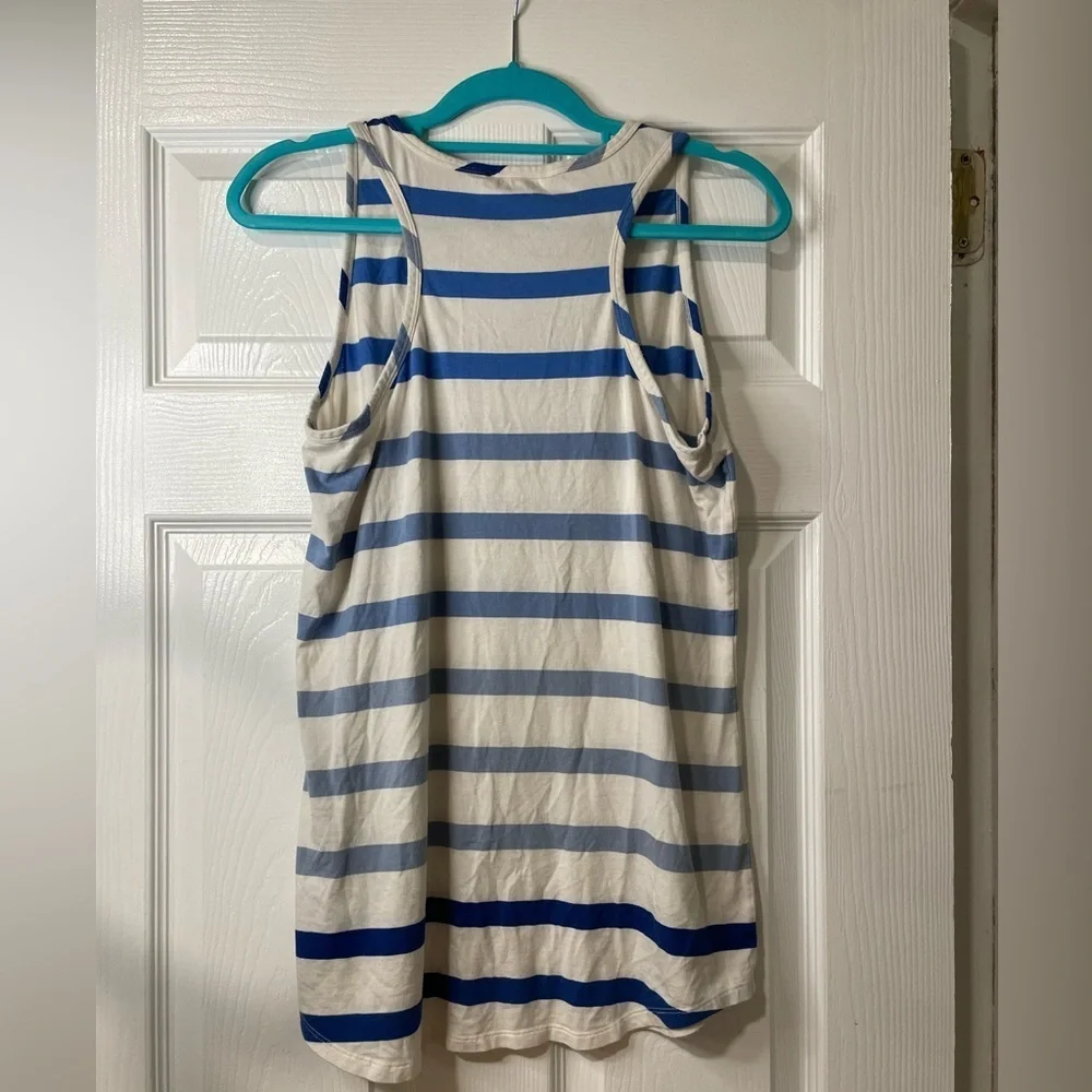 CAbi blue & white striped top. Stripes alternate from bright to faded. Size M W - Picture 3 of 5